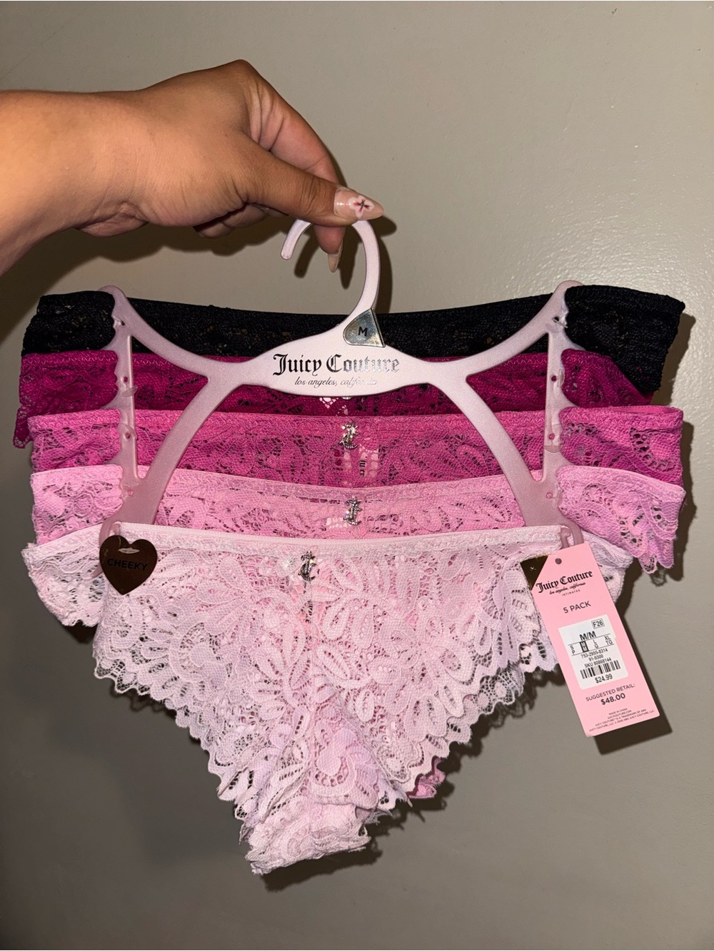 Juicy Couture Lace Cheeky Panty Set - Light Pink, Pink, Fuchsia & Black S,M,L